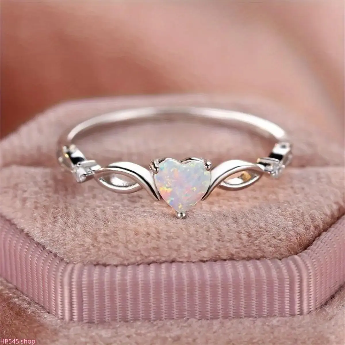 Women’s Minimalist Silver Heart Promise Ring - Inlaid with Shimmering Opal Birthstone, Multi-Size Fashion Costume Jewelry, Romantic Accessory for Girlfriend (Valentine’s Day, Anniversary Gift), Rings For Women homedecor