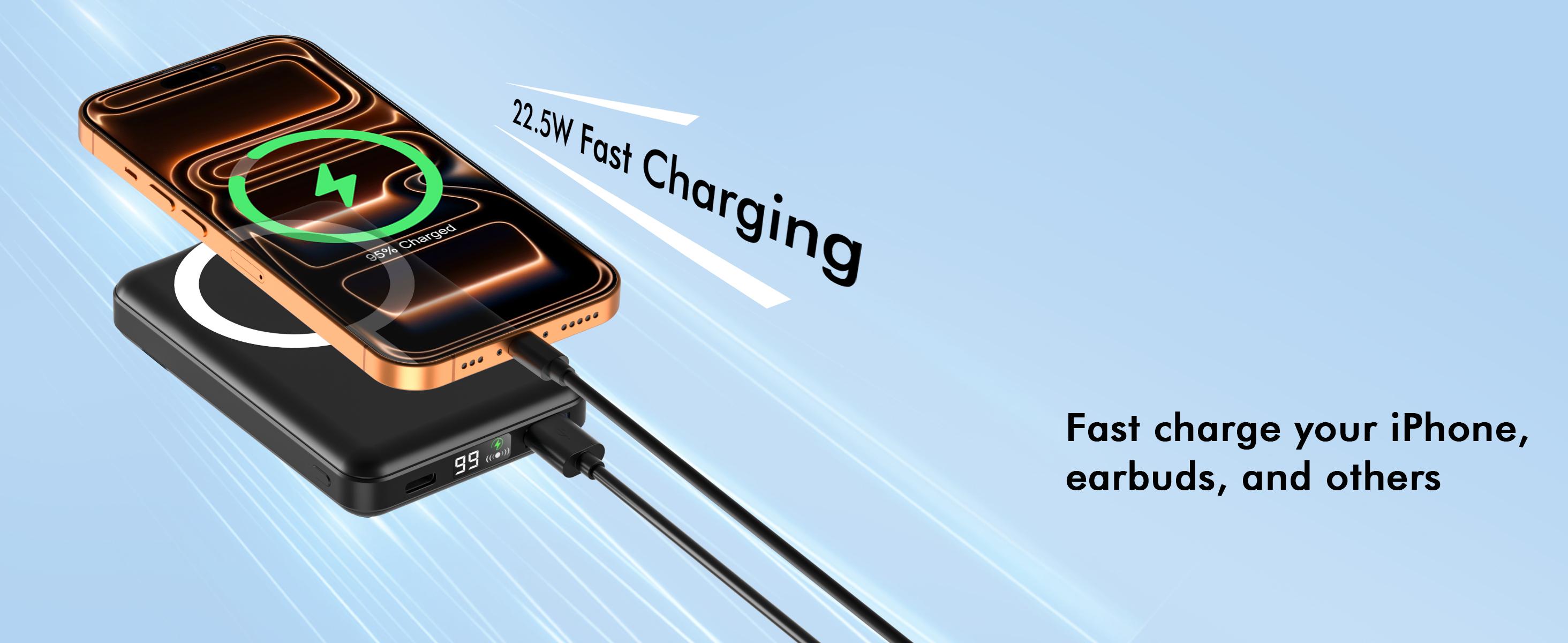 Power Bank / Portable Charger / Magnetic Power Bank / Portable Battery Pack — Magnetic Portable Wireless Fast Charger — 10,000mAh Wireless Power Bank — Supports 22.5W PD Fast Charging — Features LED Display — Compatible with iPhone 12–17 Series