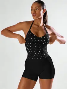 Fashion Polka Dot Print Women's Halter Backless Wireless Sports Bra, Comfortable Breathable Daily Commute Outdoor Fitness Running Top Workout Bras