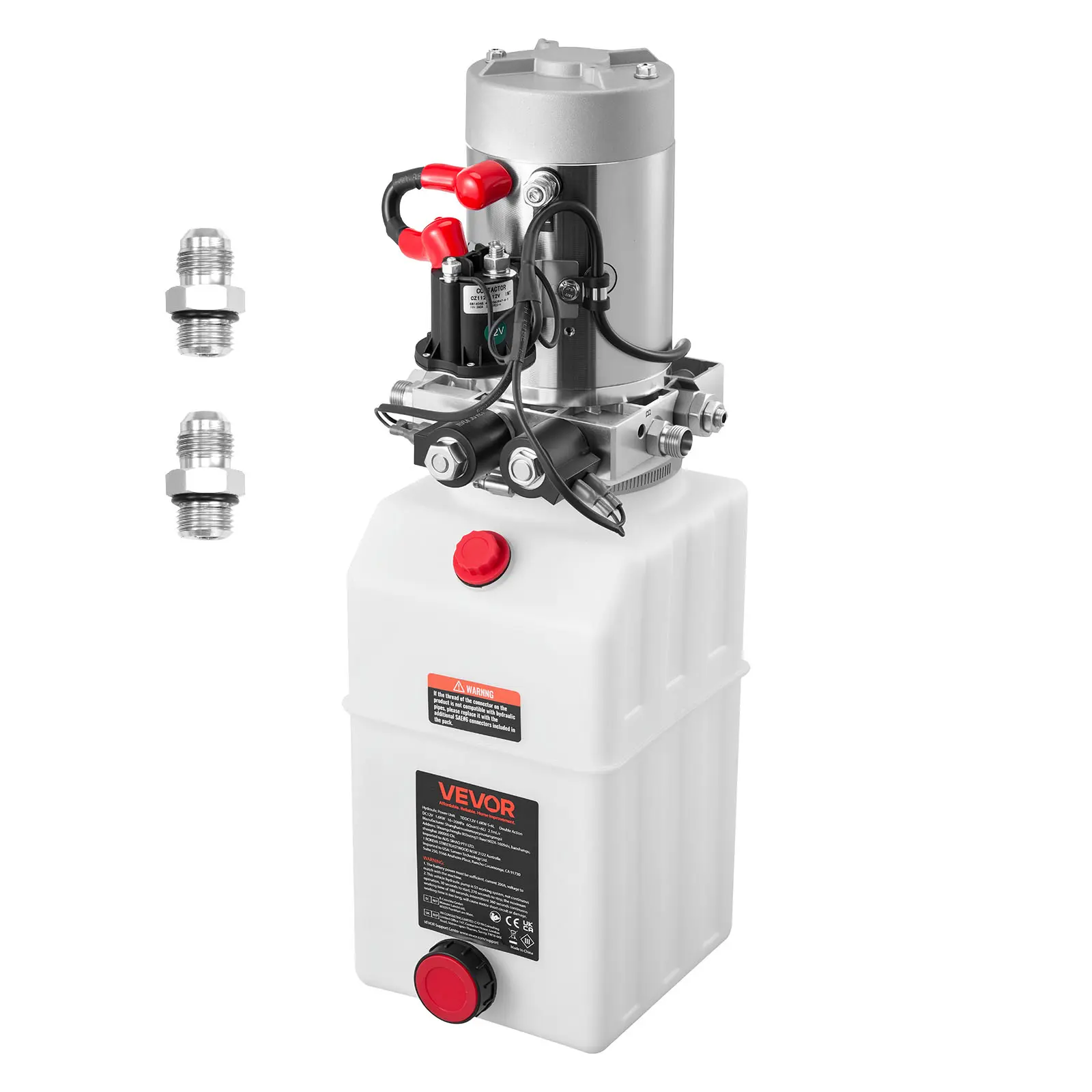 【summerfinds】VEVOR 6 Quart Hydraulic Power Unit, Double Acting Dump Trailer Pump, 3200 PSI Max Relief Pressure & 0.91 GPM Flow Rate, DC 12V Hydraulic Pump with Metal Reservoir for Dump Trailer Car Lifting, White