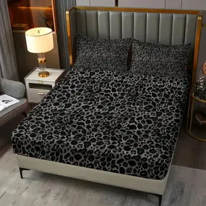 3 Piece Leopard Print Fitted Sheet Set, 1 Fitted Sheet + 2 Pillowcases, Cool Black Grey Animal Print Bedding, Aesthetic Bedroom Decor for Teens Adults, Ideal Gift for Leopard Print Lovers