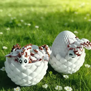 3D Printed Cute Hockey Dragon + Dragon Egg Model, Plastic Desktop Decoration Sculpture, Holiday Gift, Adorable Desk Ornament