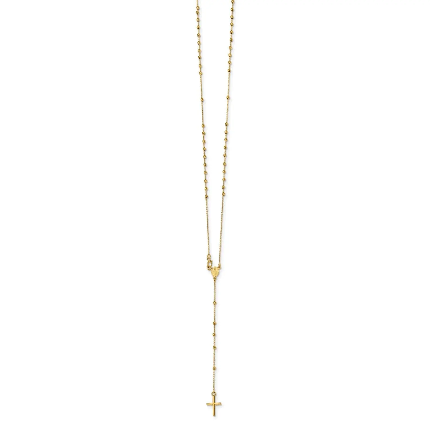14K Yellow Gold Rosary Cross Pendant Necklace, Beaded Chain, 16.5 Inches