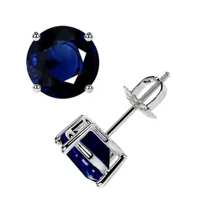 Classic Four Prong Round Blue Sapphire Stud Earrings (4.50cttw)- EBS001-8X8-AA