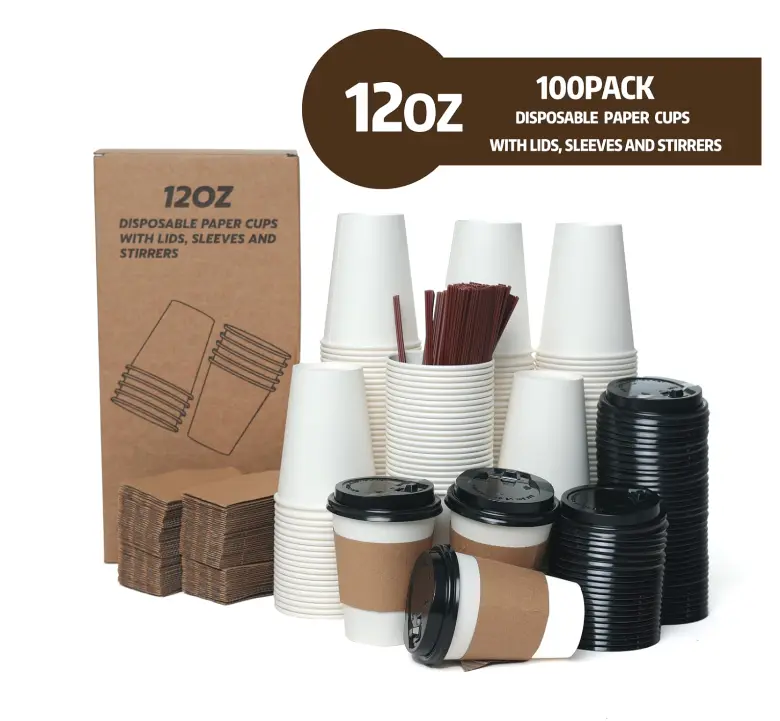 12 oz Disposable Paper Coffee Cups with Lids, 50 Pack, Leak-Proof To Go Cups  with Heat-Insulated Sleeves, Hot/Cold Beverage Cups for Office, Party,  Travel Meetings, Camping - TikTok Shop