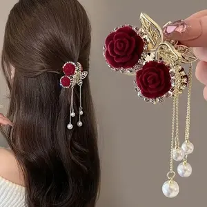 Elegant Rose Tassel Rhinestone Claw Clip, Decorative Hair Accessory, Tassel Updo Wheat Braid Hairclip, Ideal Gift Choice