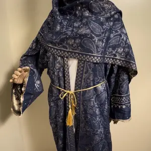 Women's Elegant Pashmina Abaya - Modest Muslim Outfits, Muslim Fashion, Elegant Traditional Abayas with Floral Embroidery, Gold Accents, Rhinestone Embellished - Dubai Abaya for Special Events, Casual Outings