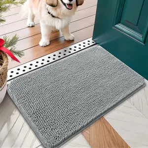OLANLY Dog Door Mat for Muddy Paws 24X16, Absorbs Moisture and Dirt, Absorbent Non-Slip Washable Doormat, Quick Dry Chenille Mud Mat for Dogs, Entry Indoor Entryway Carpet for inside Floor, Grey