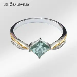 【#58 Mint Green Square Princess Cut Moissanite Ring】Synthetic Moissanite Mint Green Square Princess Cut Moissanite Ring in 925 Silver, 1ct / 3ct