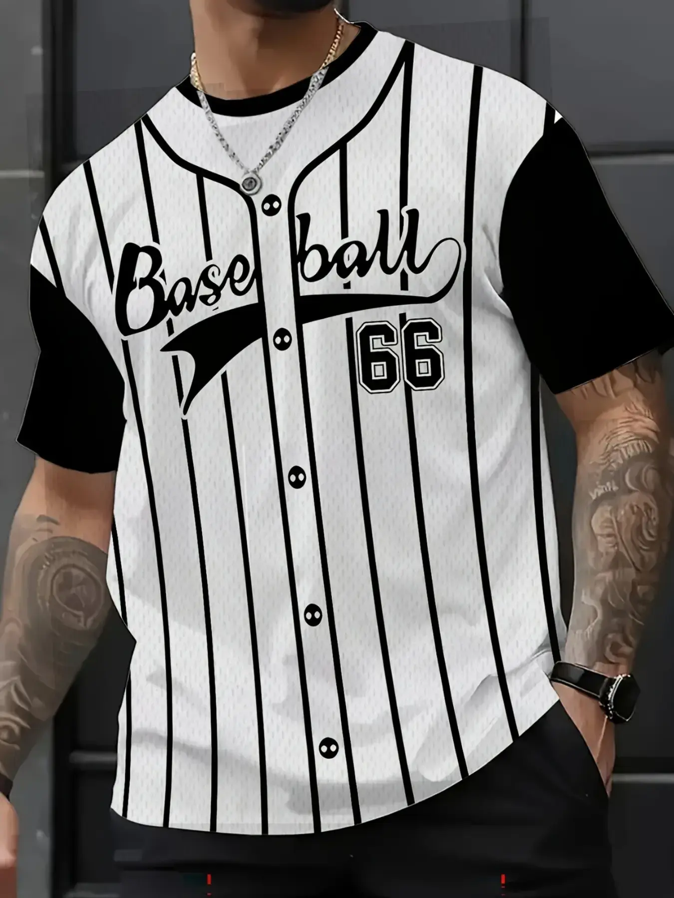 Men's Baseball Stripe T-Shirt, Colorblock Short Sleeve, Round Neck Summer Casual Sport Top, Activewear T Shirt, Casual Sports Tops, All Seasons Wear, Sportswear
