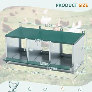 Metal Nesting Boxes for Chicken,3 Compartment Nesting Box,Galvanized steel Nesting Boxes for Hens, Easy to Assemble   WL
