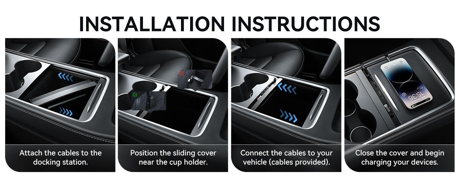 YONZEE  Retractable USB Hub for Tesla Accessories Multi-Port Model 3/Y Concealed Docking Station with Dustproof Sliding Cover and Quick Charging Model Y 2021-2026 and Model 3 2021-2025 （Compatible with Juniper and Highland）