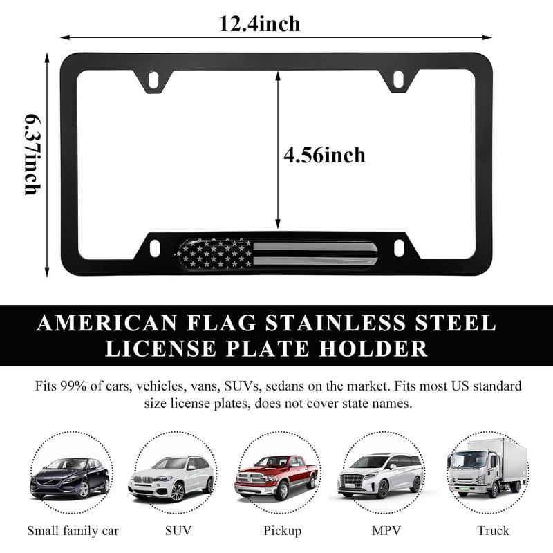 2 count Flag License Plate Frame, Flag Patriotic Stainless Steel Auto Plate Cover, Rust-Proof License Plate Holder, Universal Accessories (Black) 2 count Flag License Plate Frame, Flag Patriotic Stainless Steel Auto Plate Cover, Rust-Proof License Plate Holder, Universal Accessories (Black)