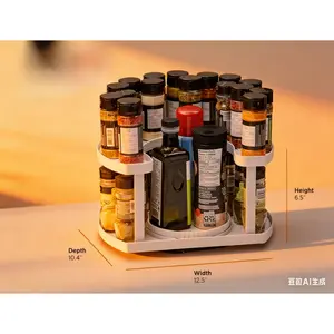 Double-layer rotating kitchen spice rack, saves space and keeps items neat organized, equipped with a tray, all are within reach automatic battery small item salt pepper spinner red cover pantry travel outdoor picnic gadget accessory Microwave Steamer LED