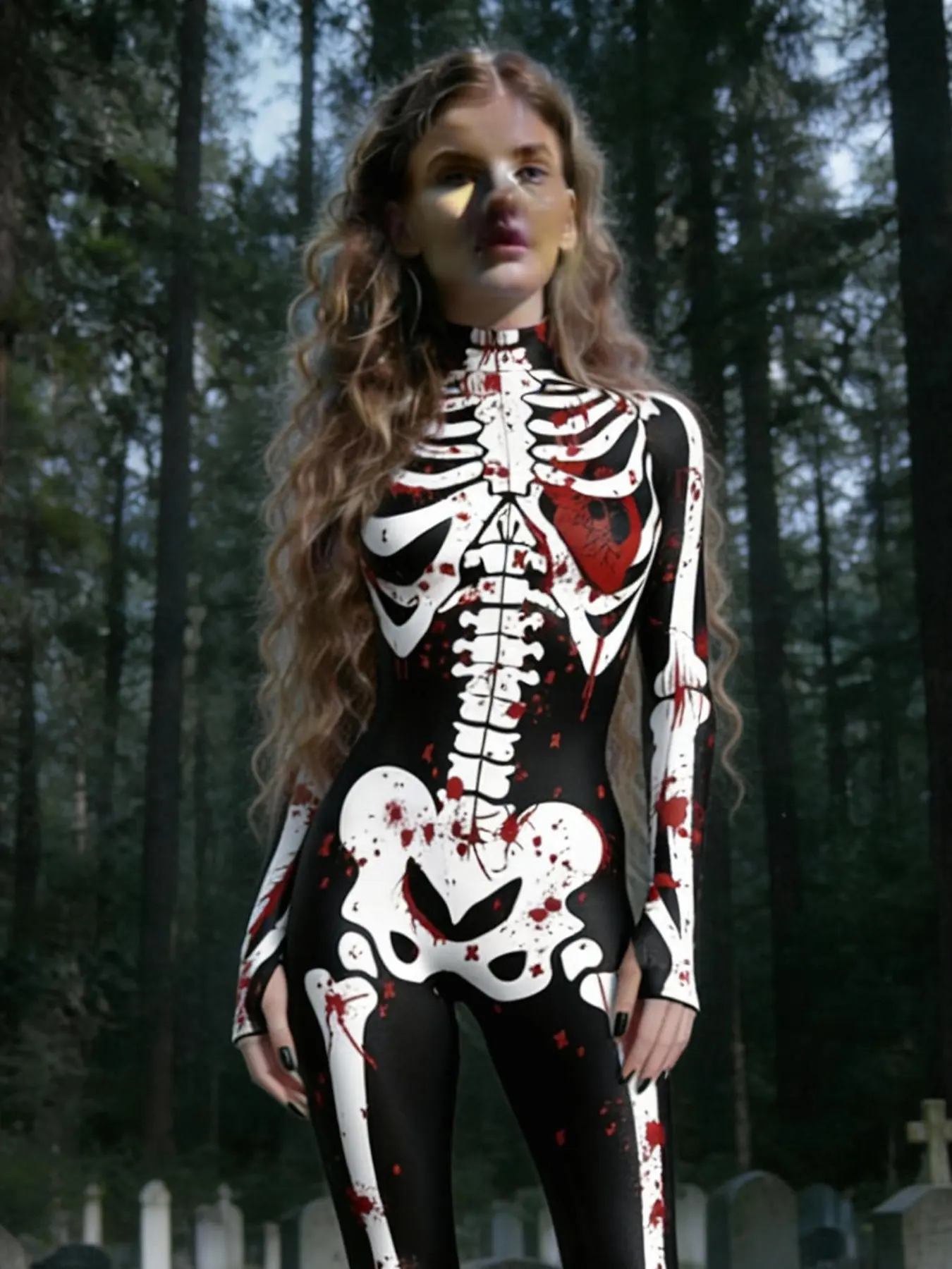 Halloween Party Costume, Sexy Bodycon Bodysuit Print, Cosplay Stage, Unique Role-Playing Dress, Festival Wear, Women's Fantasy Skull Suit