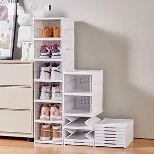 Shoe Organizer Foldable Shoe Rack Organizer for Closet, Dustproof Shoes Storage Bins Clear Boxes Stackable Multi Layer Shoes Rack