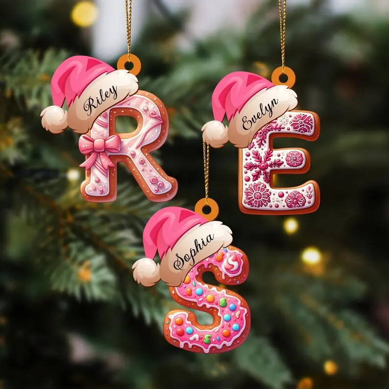 [Note Name] Personalized Gingerbread Letter Ornament, Custom Kids Name Ornament, Christmas Stocking Name Tags, Family Holiday Keepsake Ornaments