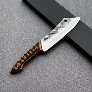 Tonggang 7" Butcher Knife 10Cr15MoV Handmade Forged Kitchen Knife With G10 Orange Black Handle