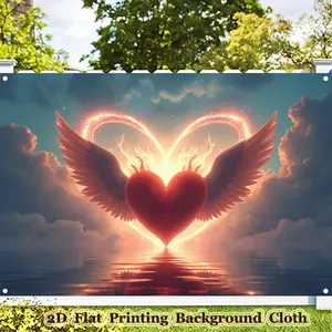 2D Flat, 2D Flat Banner, 1pc, Shining Red Heart Wings, Happy Valentine's Day Party Banner, Mr&Mrs Wedding Photography Backdrop, for Bride to Be Engagement, Bachelorette Party, Miss to Mrs & Girls Party, Cake Table, 2D Flat, Bridal Shower Backdrop