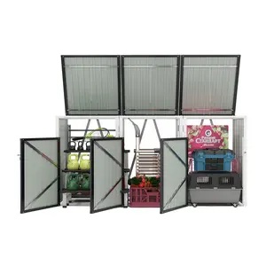 Garbage Bin Shed Stores 3 Trash Cans with Pneumatic Support Rod Lockable Doors Waterproof Lid Chain for Patio Garden Backyard Black Gray Universal