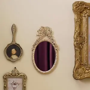 Small Wall Mirror, Vintage Hanging Mirrors, Gold Decorative Wall Mirror for Bedroom Living-Room Dresser Decor 10 x 5.7 Inch