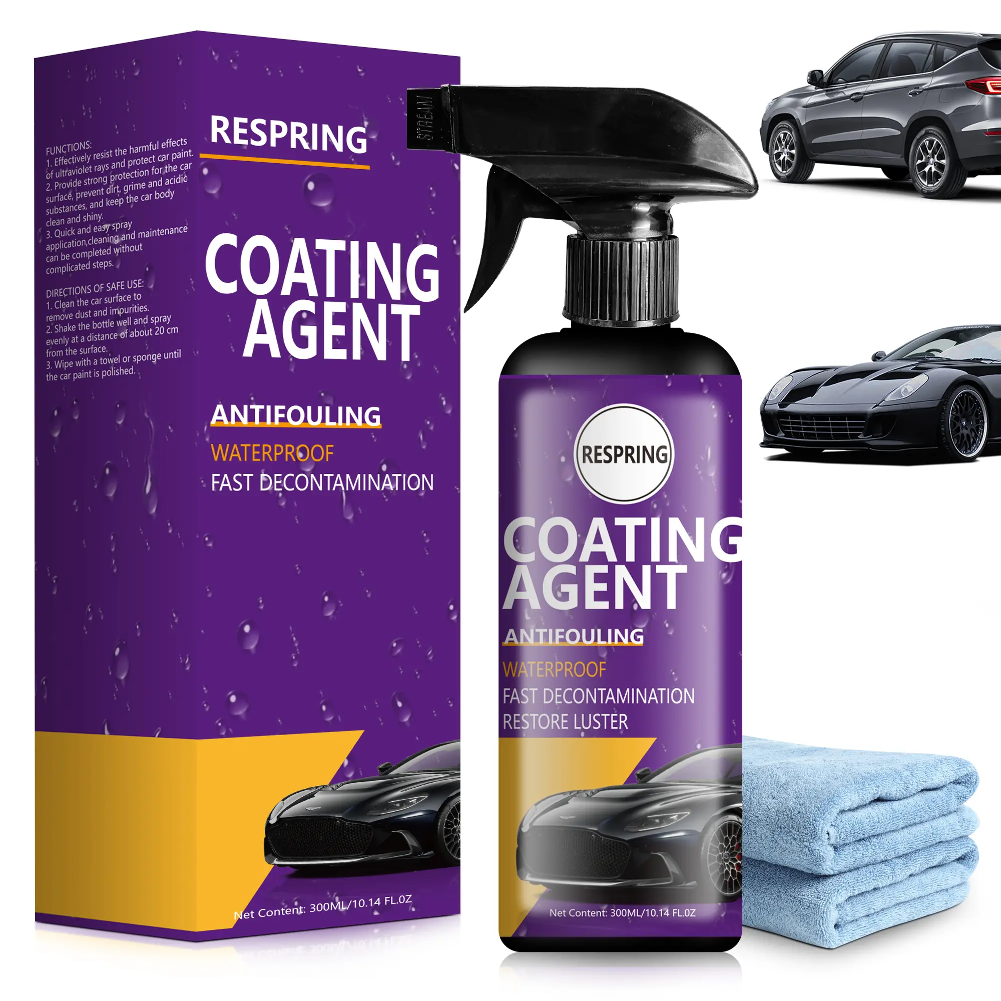 Automobile Coating Spray - Non-Acidic Alkaline Coating Agent, Wheel Cleaning, Deep Cleaning, Fast-Curing, Mirror Finish, Dust-Proof, Durable Car Paint Waxing Liquid, Brake Dust Remover, 10.14 fl oz
