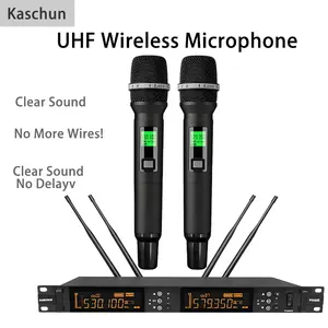 Kaschun Professional 2-Channel Wireless Microphone System - 328ft Long Range, Auto-Scan, 200 Adjustable Frequencies, Dual Handheld Mics for Karaoke, Church