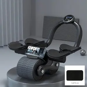 Ab Roller Wheel with Automatic Rebound & 4 Elbow Supports Abdominal Exercise Roller for Core Trainer with Timer & Phone Holder