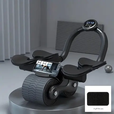 Unisex Automatic Rebound Abdominal Roller Trainer - 4 Elbow Supports, Timer, Phone Holder, Adjustable Abs Trainer, Multifunctional Ab Machine for Home Gym Equipment