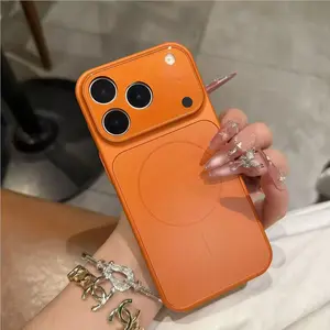 AG Glass Magsafe phone case for iPhone 17 16 15 14 Pro Max Plus Air Protection Protector,Artistic  Decorative exquisite Phone Protector Cover, Shockproof Casing,orange black white blue gold Premium Retro fashion case