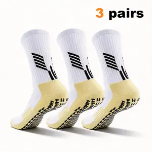 3 Pairs Non-Slip Grip Anti-Slip Socks for Men and Women, Cushioned Athletic Socks for Functional Fitness and Hybrid Training, Turf Workout Running Socks with Terry Sole