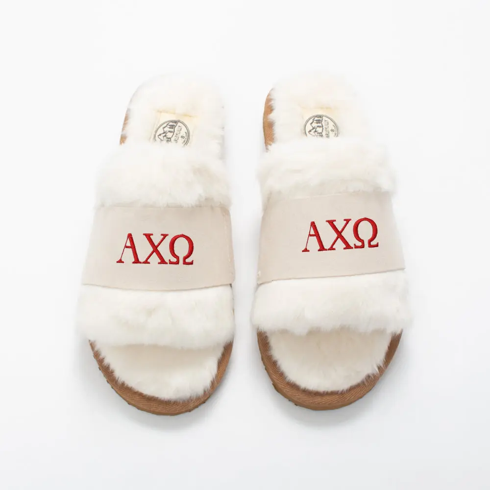 Alpha Chi Omega Fuzzy Slippers | Ivory