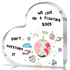 Acrylic Heart Shaped Ornament, Creative Planet Pattern Desktop Decoration, Home Decor for Living Room Bedroom Office, Room Decor