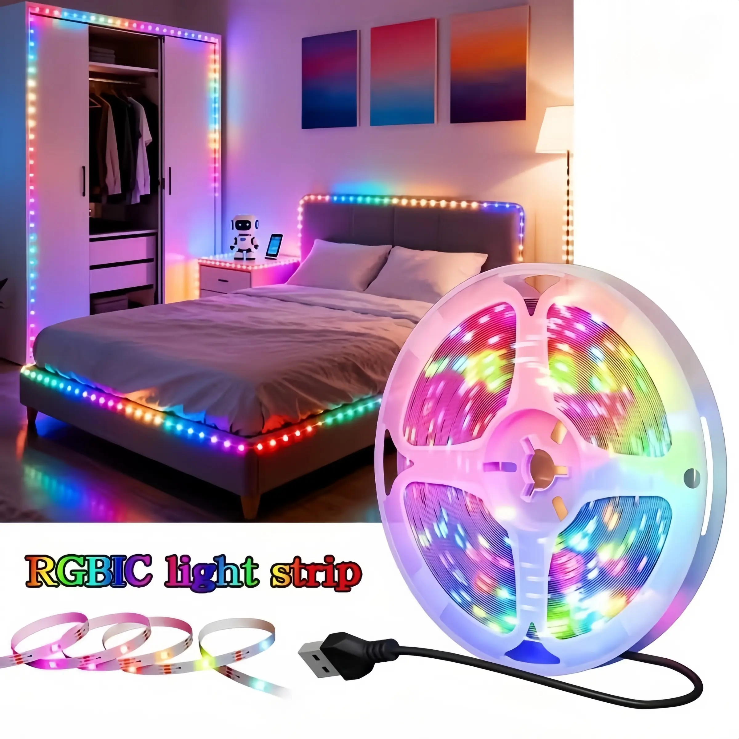 5v RGB LED Strip Lights, 5m/10m/20m Options, 3 Key Controller USB Powered, Super Bright Led, Vibrant RGB Lighting, RGB Rainbow Backlit, TV Backdrop, Home Decor, Party Decoration, Halloween Christmas Gift, RGBIC Led