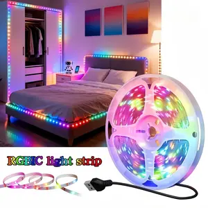 5v RGB LED Strip Lights, 5m/10m/20m Options, 3 Key Controller USB Powered, Super Bright Led, Vibrant RGB Lighting, RGB Rainbow Backlit, TV Backdrop, Home Decor, Party Decoration, Halloween Christmas Gift, RGBIC Led