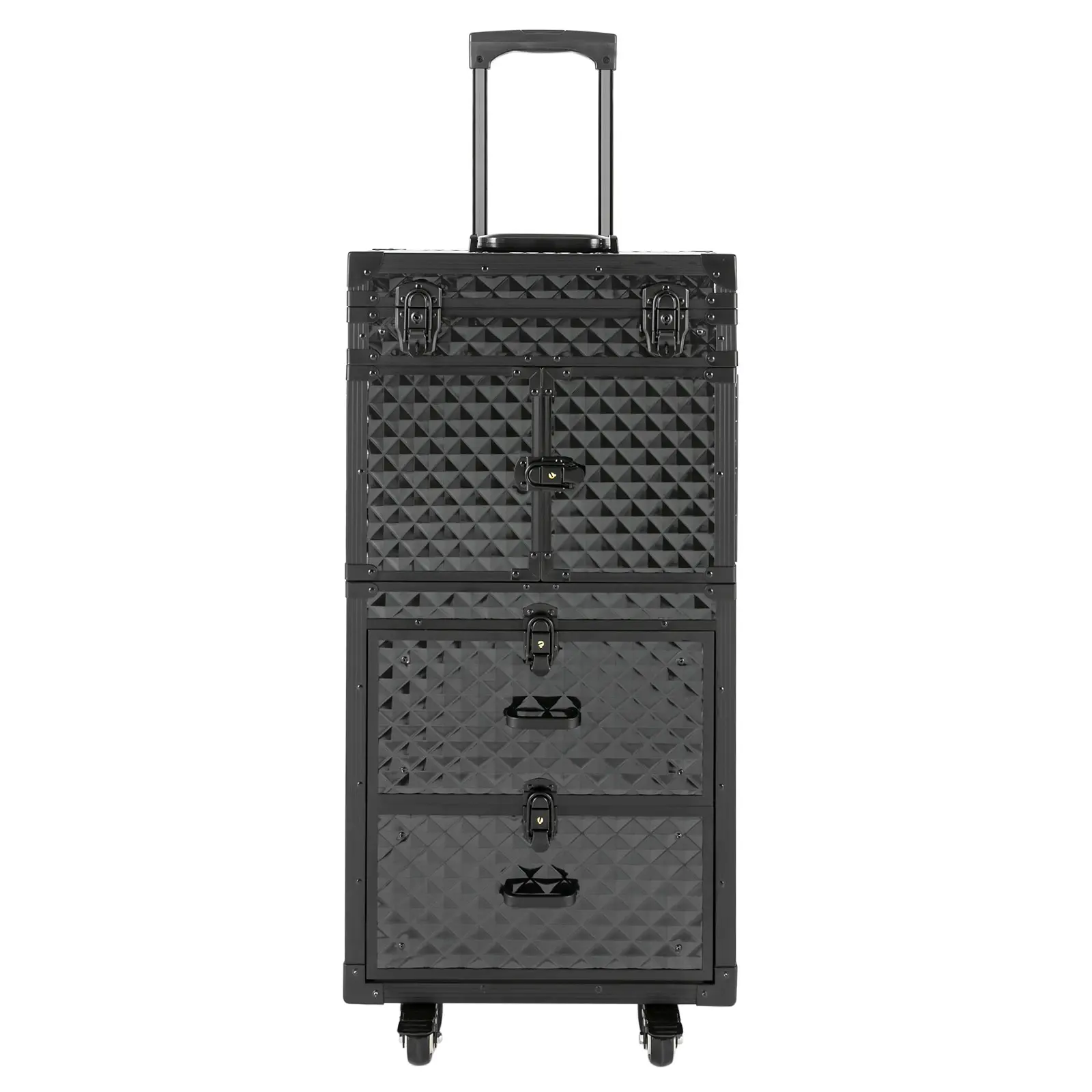 NoBrand Chic Plaid Professional Aluminum 4-in-1 Rolling Cosmetics Organizer Train Case - Commercial Salon Furniture Trolley, Large Storage Makeup Container Set for Wedding Manicure Use