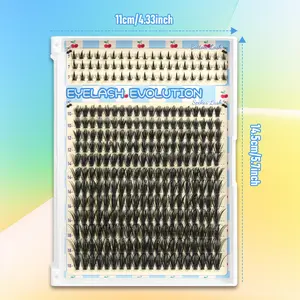 Mixed Length 10-18mm Wispy C-Curl Eyelash Kit with 300Pcs, Includes Double-Ended Glue and Tweezers Soft Fluffy ashnd Natural Sharp Clusters of Upper and Lower Lashes, Thin Strip, Dramatic and Dense Makeup Look. Reusable, Suitable for Daily Wear