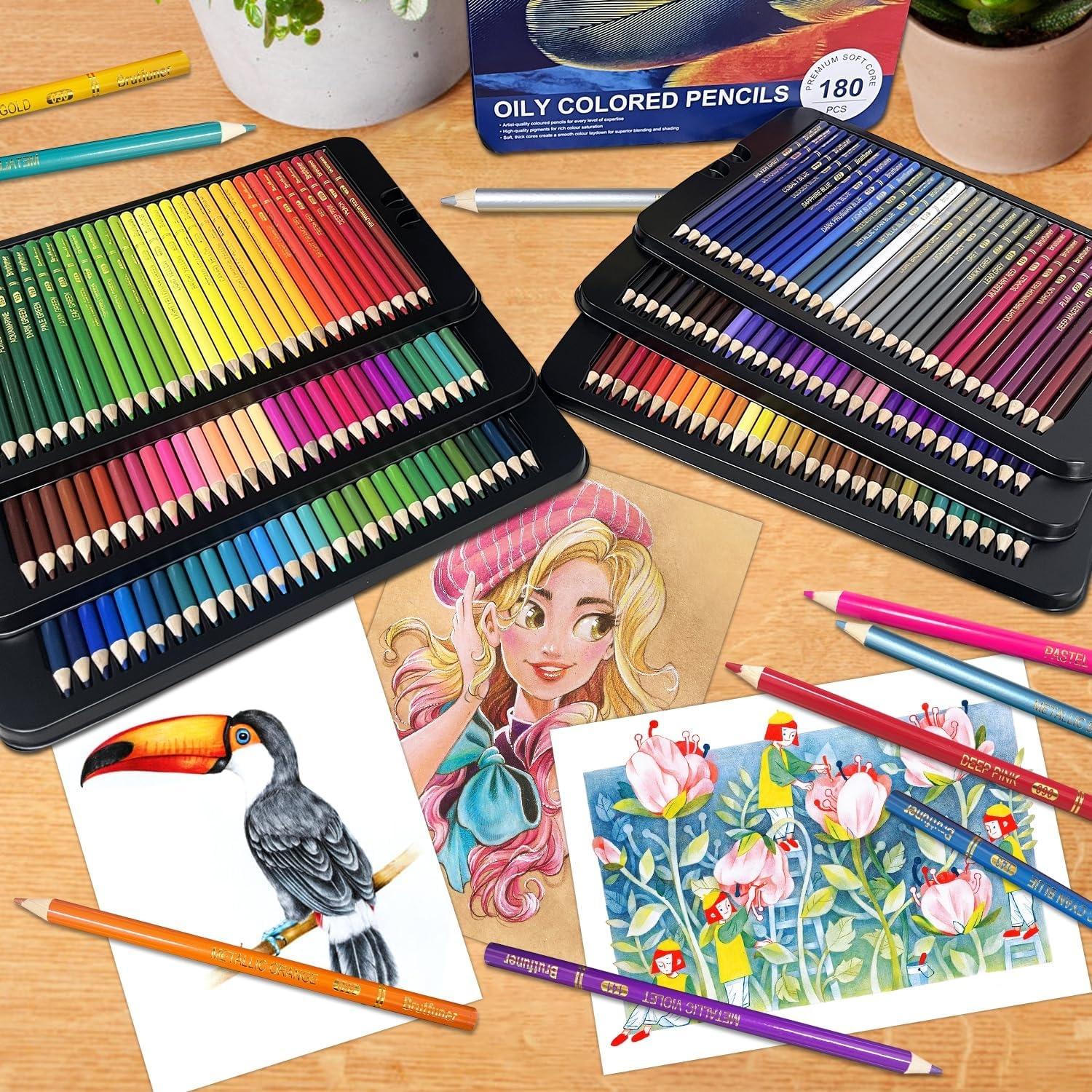 180 Color Artist Colored Pencils Set, Soft Core, Professional Numbered Art Drawing Pencils for Sketching Shading Blending Crafting, Gift Tin Box