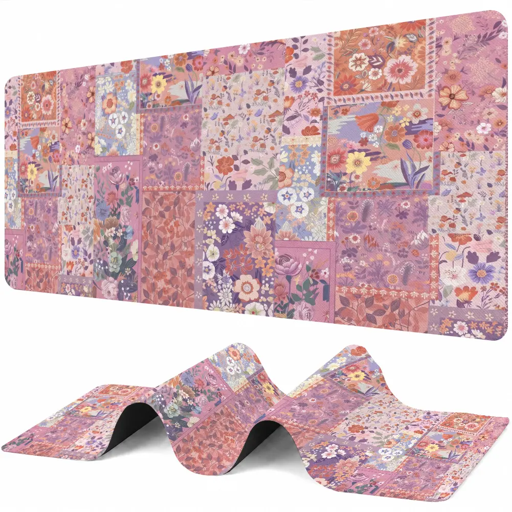 Vintage Cottagecore Mouse Pad, Floral Patchwork Desk Mat, Desk Setup