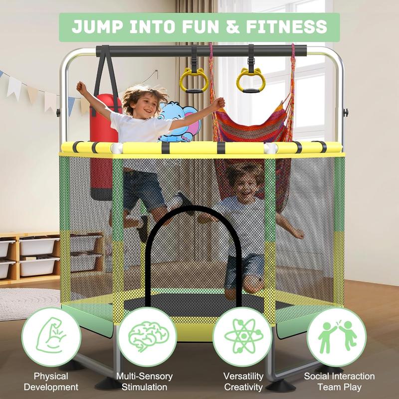G TALECO GEAR Trampoline for Kids with Enclosure 440lbs Indoor & Outdoor，Toddler Trampoline with Adjustable Gymnastics Bar & Toys for Boys Girls