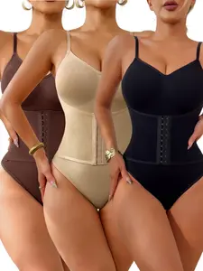 Women's Solid Color Double Row Hook & Eye Closure Bodysuit, Tummy Control Butt Lifting Shaper, Women's Underwear, Shapewear for Daily Wear, Minimalist