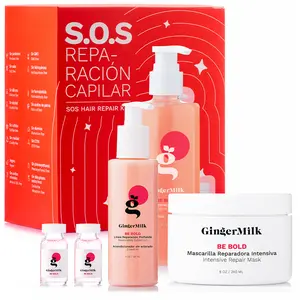 SOS Repair Kit: Try the Full 4-Step Damaged-Hair Rescue | Sulfate-Free Shampoo + Repair Mask + Hyaluronic Ampoules + Rice Protein Leave-In | Be Bold | Ginger Milk