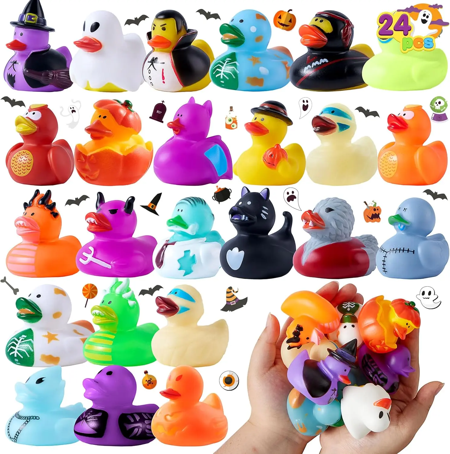 Cozy Fall Gifts 24 PCS Halloween Rubber Ducks, Halloween Ducks Toys for Trick or Treating Goodie Bag Fillers, Bathtub Toys Duckies for Halloween Party Favors Decorations, School Classroom Game Prizes