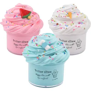 Scented Slime Kit with 3 Pack Butter Slime,Pink Watermelon,White Ice Cream and Ocean Coffee for Girls and Boys,Super Soft and Non Sticky DIY Surprise Slime(3x100ml)
