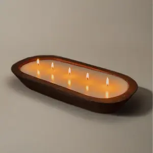 Farmhouse Brown Rustic Wooden Dough Bowl Candles for Table 4 Wicks Decor Centerpiece Cozy Decorative