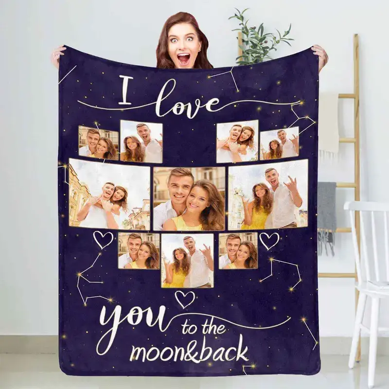 Custom Image Fluffy Flannel Blanket - Personalized  Polyester Lightweight Cozy Throw, 76cm×101cm (30×40in), Slogan Print Option, Ideal Couple Gift for Weddings, Valentine's Day, Fluffy Blanket, Custom Image Blanket