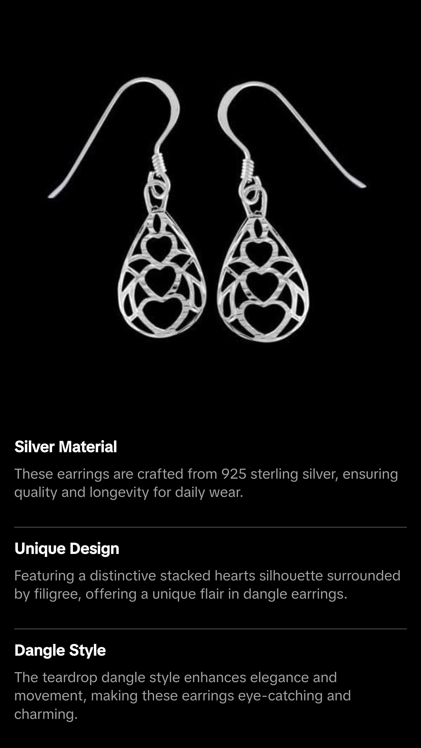 Stacked Hearts Teardrop Dangle Earrings