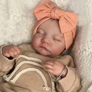 Realistic 48cm Soft Silicone Asleep Reborn Doll, Sleeping Doll, Cute Newborn Doll with 3D-painting Skin and Visible Veins & Random Accessories, Gift for Kid