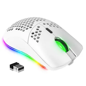 T66 Wireless Lightweight Gaming Mouse, Ultralight Honeycomb Mouse with 2.4G Wireless Rechargeable RGB Backlit 7 Buttons Adjustable 3200 DPI USB Receiver Xbox PS4