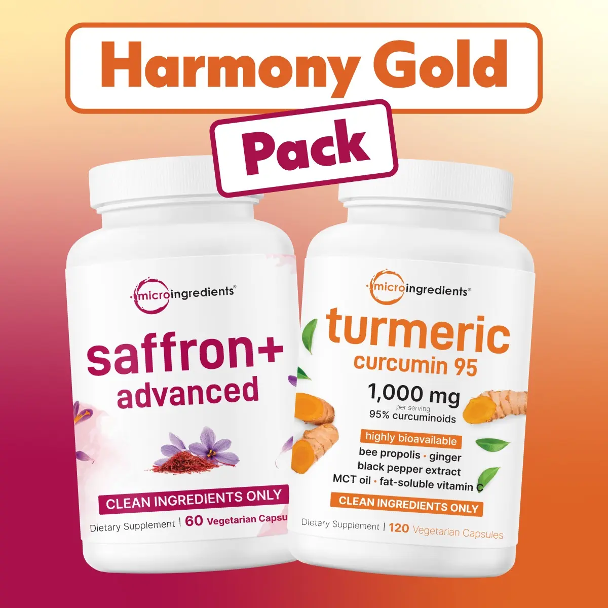 Micro Ingredients Harmony Gold Pack: Turmeric Curcumin 1000mg 120 Vegetarian Capsules & Saffron+ Advanced Supplements 60 Vegetarian Capsules Micro Ingredients Harmony Gold Pack: Turmeric Curcumin 1000mg 120 Vegetarian Capsules & Saffron+ Advanced Supplements 60 Vegetarian Capsules